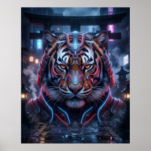Poster Templo Neon do Tigre Samurai