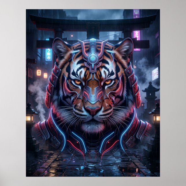 Poster Templo Neon do Tigre Samurai (Frente)