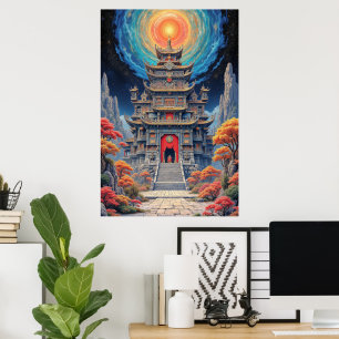 Poster Templo Pagode Místico Sob o Céu Celestial