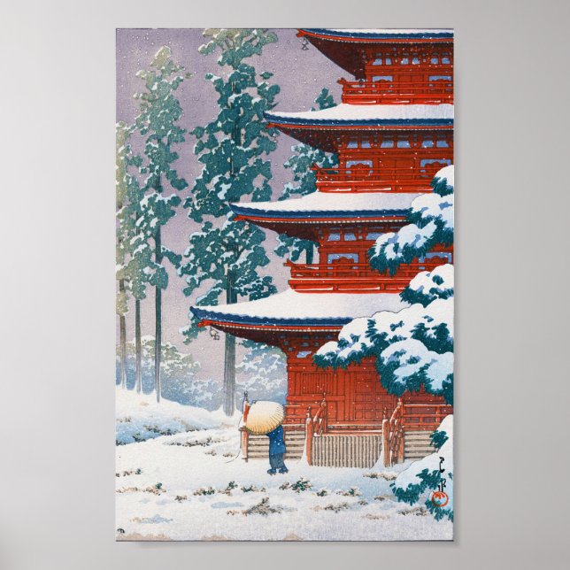 Poster Templo Saishoin em Neve, Hasui Kawase, Corte de Ma (Frente)