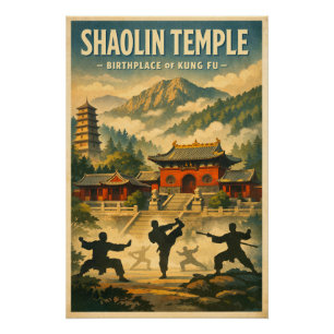 Pôster Templo Shaolin, China, em um clássico estilo retrô