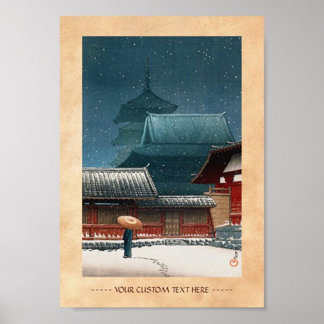 Poster Templo Tennô-ji em Osaka hasui kawase shin hanga (Frente)