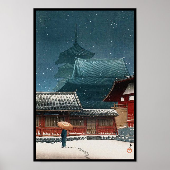 Poster Templo Tennô-ji em Osaka hasui kawase shin hanga (Frente)