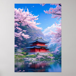 Poster Templo tradicional japonês pelo lago Calm