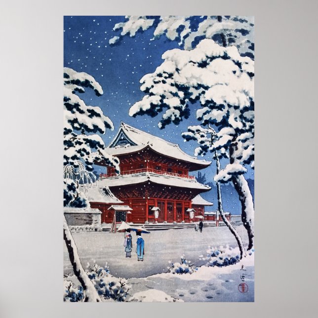 Poster Templo Zojoji em neve por Tsuchiya Koitsu (Frente)