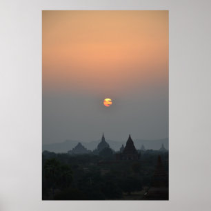 Poster Templos Antigos em Sunset - Bagan, Myanmar