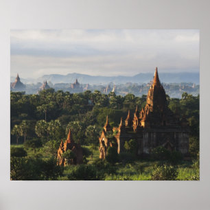 Pôster Templos ao nascer do sol, Bagan, Mianmar