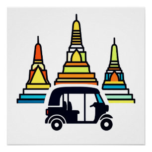 Pôster Templos Tailandeses E Tuk Tuks