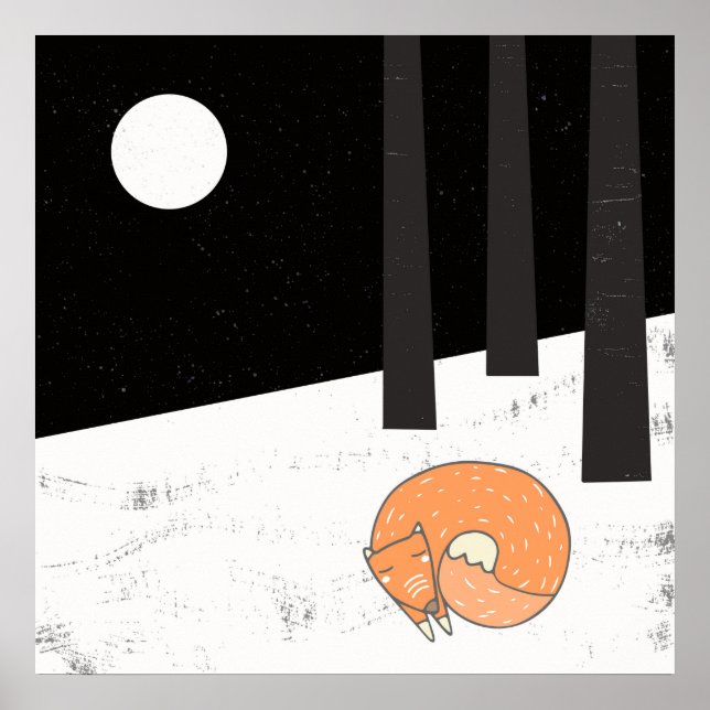 Pôster Tempo de inverno - Raposa dormindo - Ilustração (Frente)