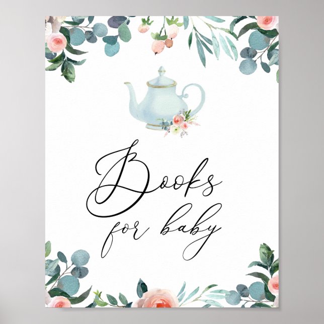 Poster Tempo para Tea Blush Livros Florais para Sinalizaç (Frente)