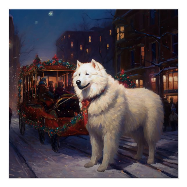 Pôster Temporada Festiva de Natal Samoyed (Frente)