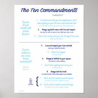 Pôster Ten Commandments for Kids--Navy/Light Blue