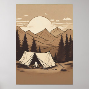 Poster Tenda de Acampamento Retrô ao Ar Livre Aventura de