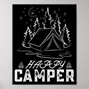 Poster Tenda feliz retro campista floresta de pinheiros l