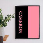 Poster Tendência 2 cores | Nome | Rosa Preto e Salmão<br><div class="desc">Tendência 2 cores | Nome Personalizado | Rosa Preto e Salmão</div>