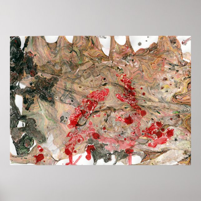 Poster Tendência de Abstrato de Arte Verde Vermelha Negra (Frente)