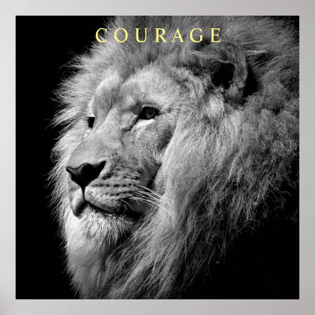 Pôster Tendência Motivational Courage Lion Single Black W (Frente)