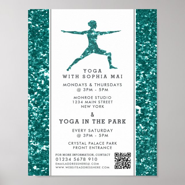 Poster Tendy Aqua Glitter Effect Yoga Classe Publicidade (Frente)