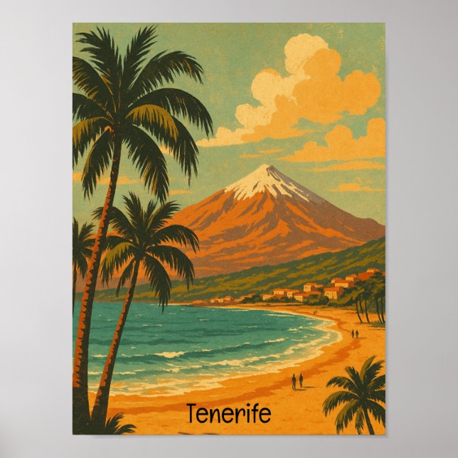Poster Tenerife Antigo Ilha Canária Montanha Teide Viagem (Frente)