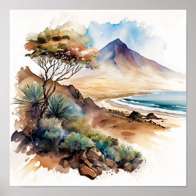Poster Tenerife Canary Islands Beach Watercolor (Frente)