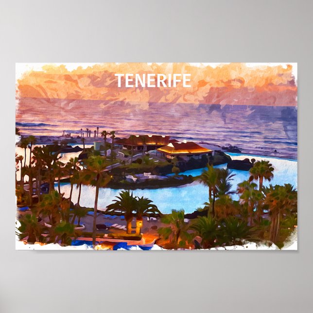 Poster Tenerife Canary Islands Watercolor Beach (Frente)