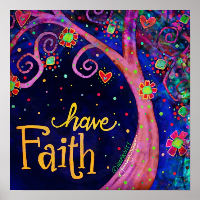 Poster Tenha Faith Whimsical Tree Quote Inspirivência (Frente)