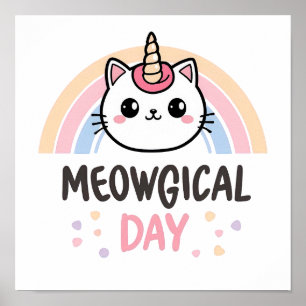 Poster Tenha um Dia "Meowgical" Gato Unicórnio