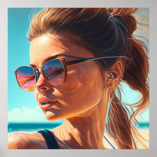 Poster Tenha um Ótimo Verão   Mulher Bonita na Praia