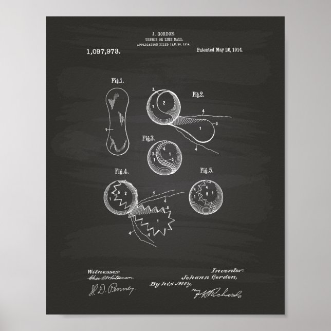 Pôster Tênis Ball 1914 Patent Art Chalkboard (Frente)