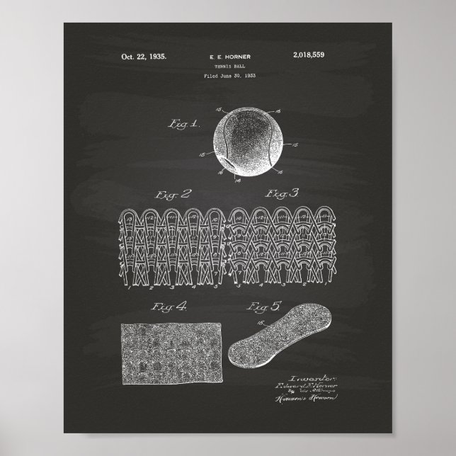 Poster Tênis Ball 1935 Patent Art Chalkboard (Frente)