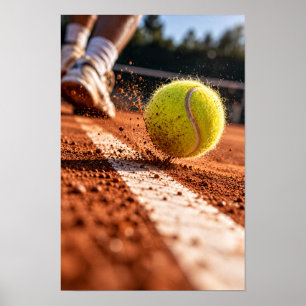 Poster Tenis Bola em Quadra de Saibro Arte Dinâmica de Es