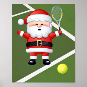 Poster Tênis Papai Noel com Racket e Ball Christmas