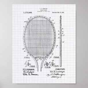 Poster Tênis racket 1916 Arte Patente - Peper Lined