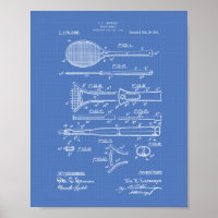 Tênis Racket 1916 - Arte patenteada - Blueprint