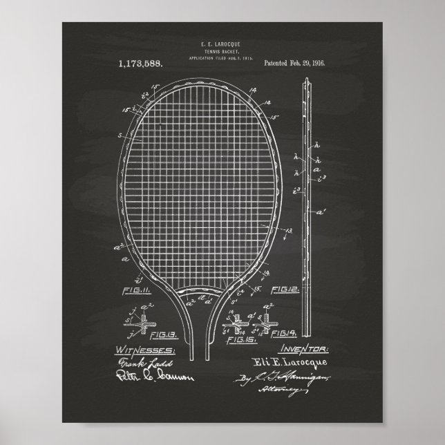 Pôster Tênis racket 1916, arte patenteada - quadro (Frente)