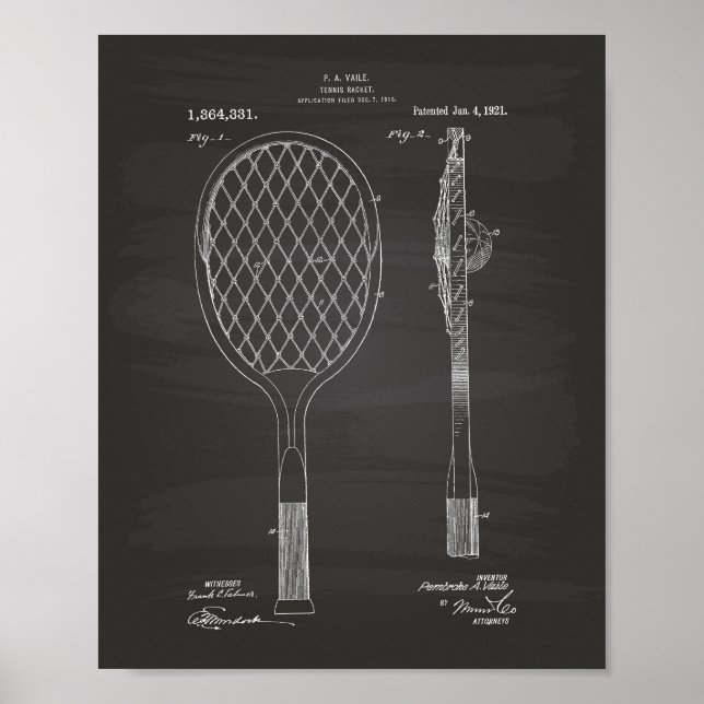 Pôster Tênis Racket 1921 Quadro de arte patenteado (Frente)