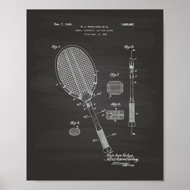 Pôster Tênis Racket 1925 Quadro de arte patenteado (Frente)