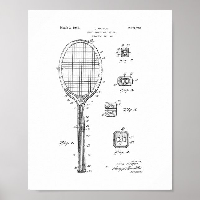 Pôster Tênis Racket E Patente Similar (Frente)