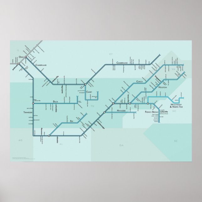 Poster Tennessee e Cumberland Rivers 30" x 20" (Frente)