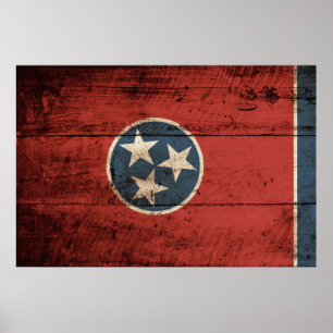 Pôster Tennessee State Flag on Old Wood Grain