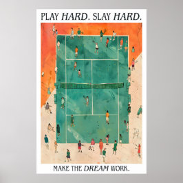 Poster Tennis Court Art Print Play Hard Slay Hard