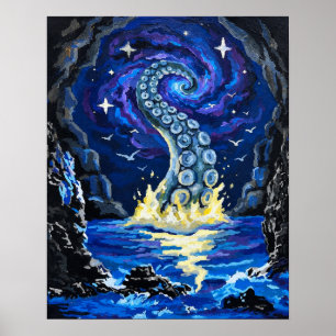 Poster Tenta de Kraken Cósmico Arte Oceânico