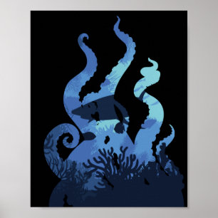 Poster Tentáculos Submarinos Paisagem Marinha Vida