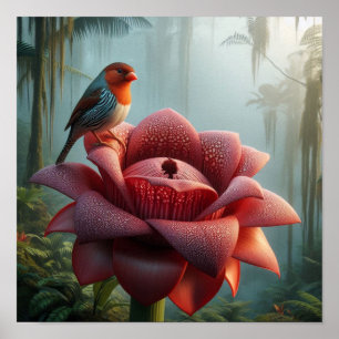 Poster Tentilhões em Gigante Flor da Selva em Atmosfera T