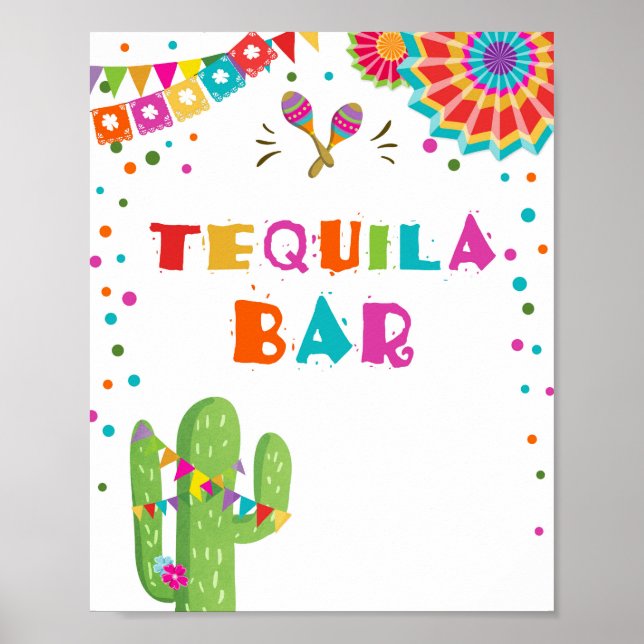 Poster Tequila Bar Fiesta Bebe Sinal de Mesa Cactus (Frente)