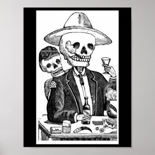 Poster Tequila e fumo de esqueleto do bebendo