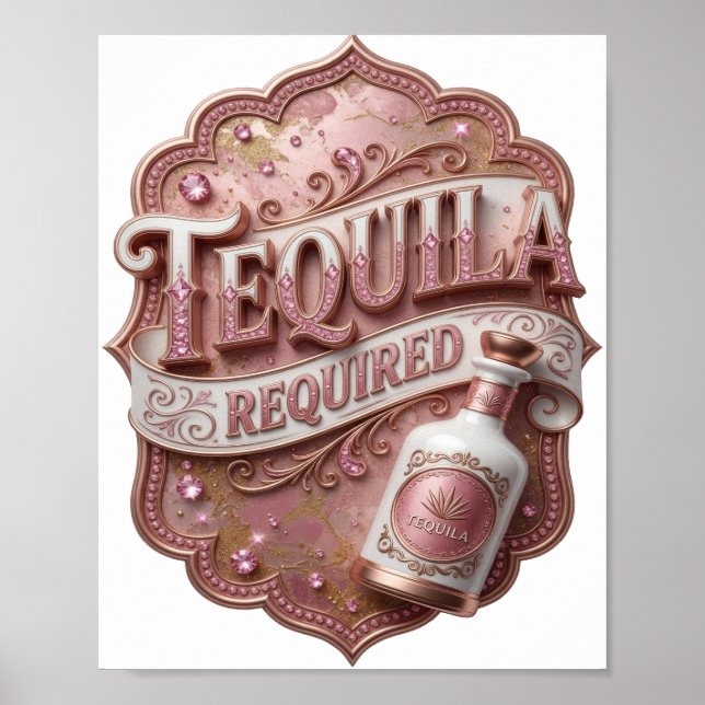 Poster TEQUILA REQUERIDO Rosa Elegante (Frente)