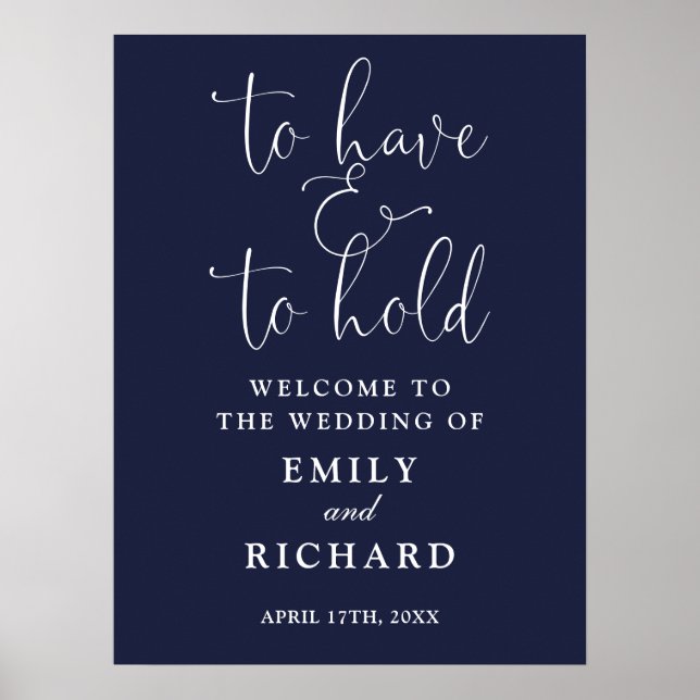 Poster Ter E Segurar Marinho Blue Wedte Sinal De Boas-Vin (Frente)