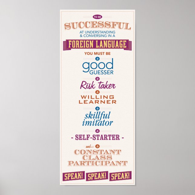Pôster Ter sucesso em aprender uma língua estrangeira. (Frente)