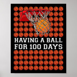Poster Ter Uma Bola De 100 Dias Para Crianças De Basquete